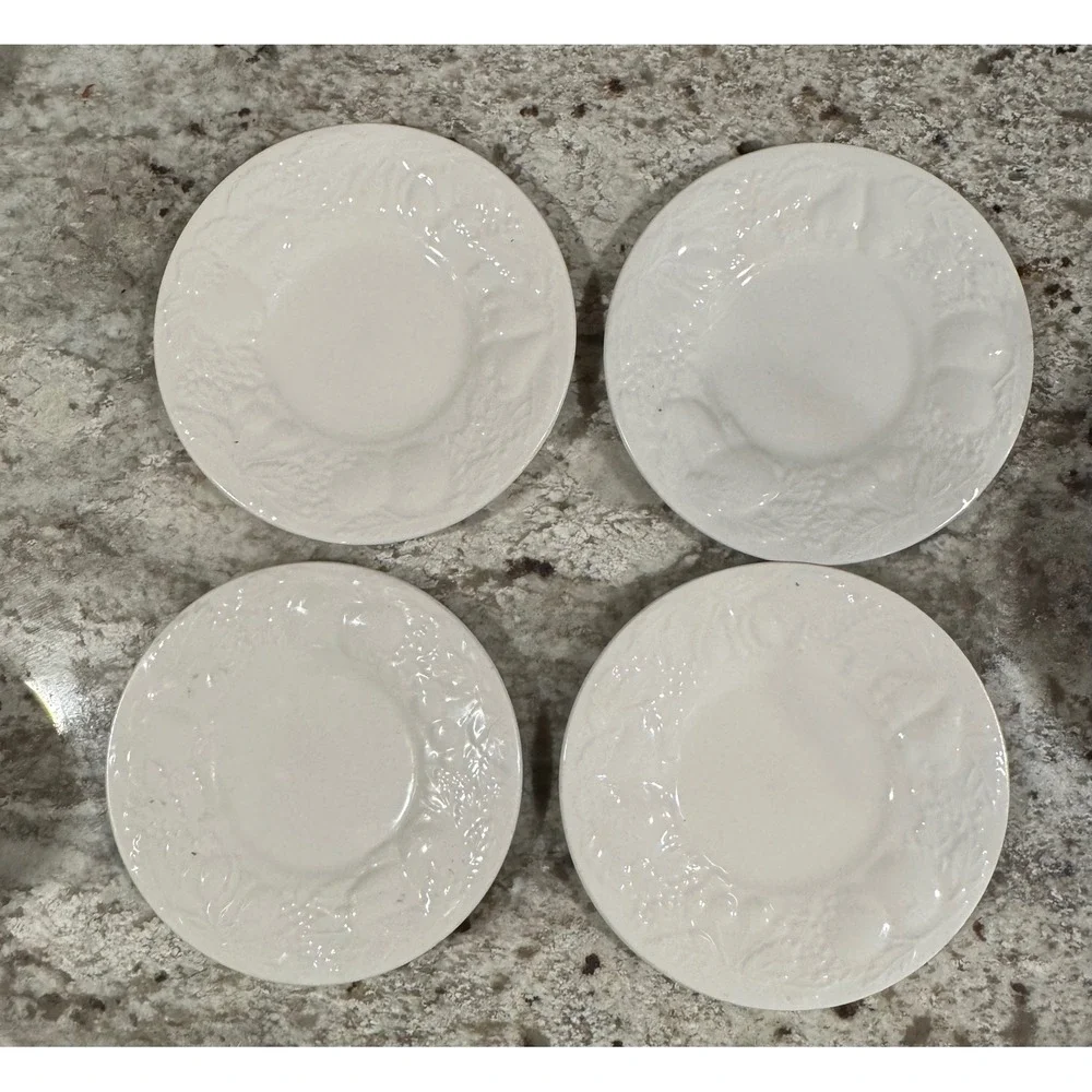 Tabletops Unlimited Fruit De Blanc Bread Butter Plates Set of 4 Embossed White